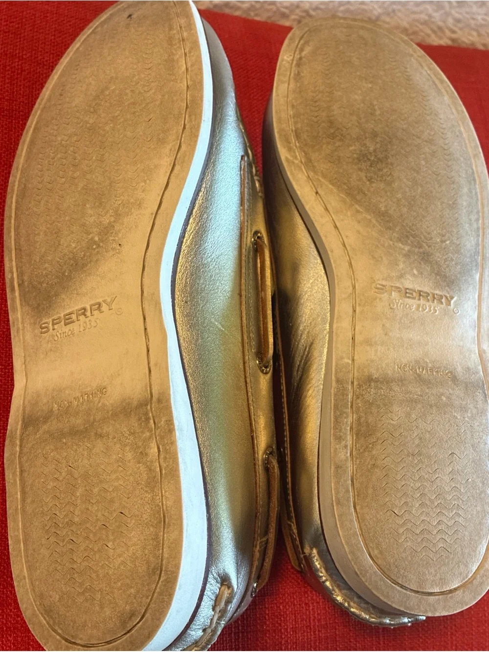 Sperry Metallic Silver Leather Men’s Boat Shoes with Brown Laces